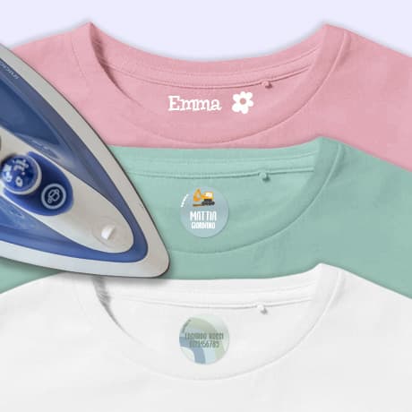 Assortimento di etichette termoadesive per abbigliamento