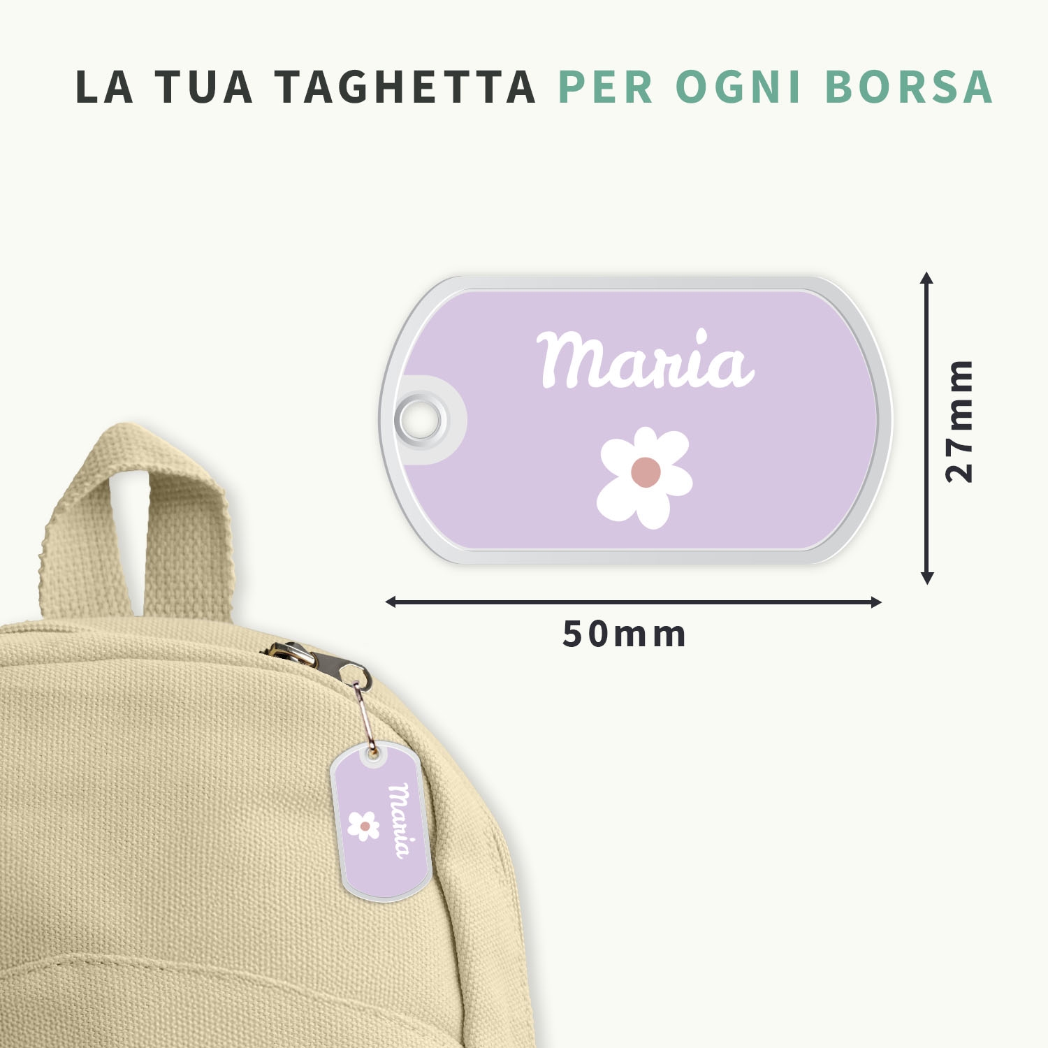 Targhetta personalizzata per zaini e borse