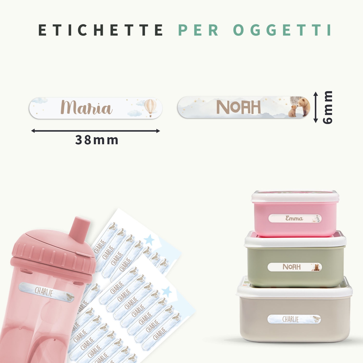Mini adesivi con nome Acquerello