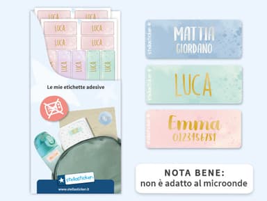 Etichette adesive con testo oro/argento e design acquerello