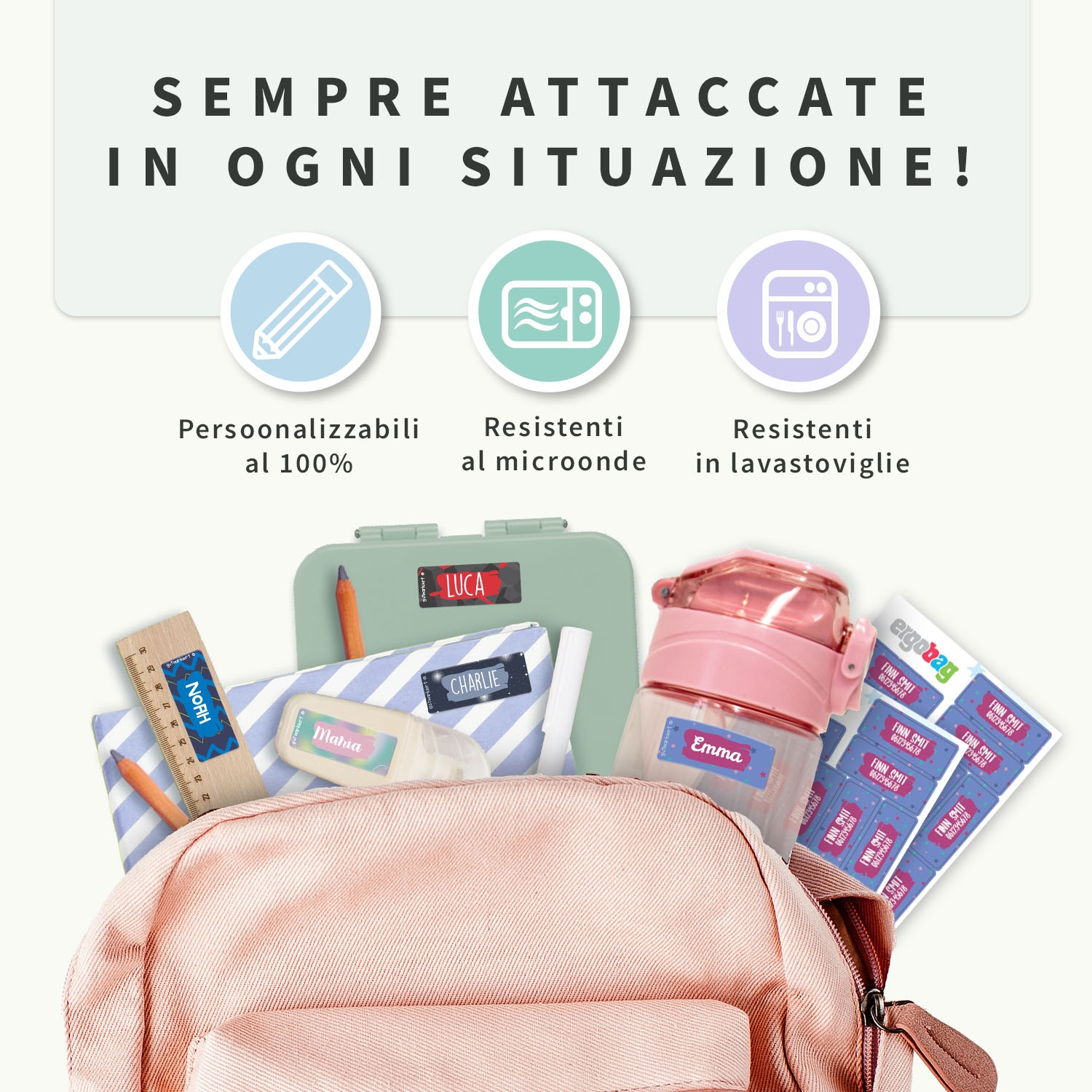 Adesivi ergobag con nome