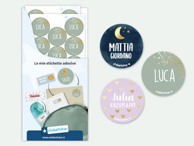 Adesivi rotondi con nome e Design in Oro