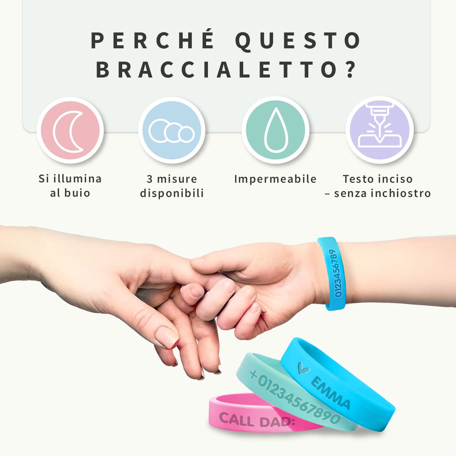Braccialetto SOS con Nome - Luminoso