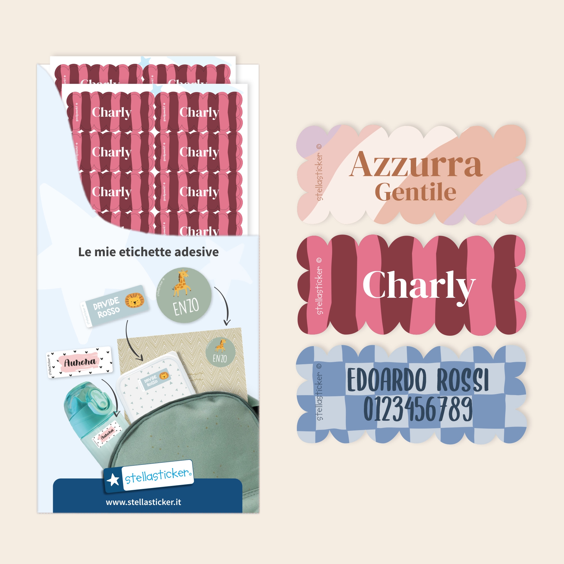 Adesivi con nome Design e bordo ondulato